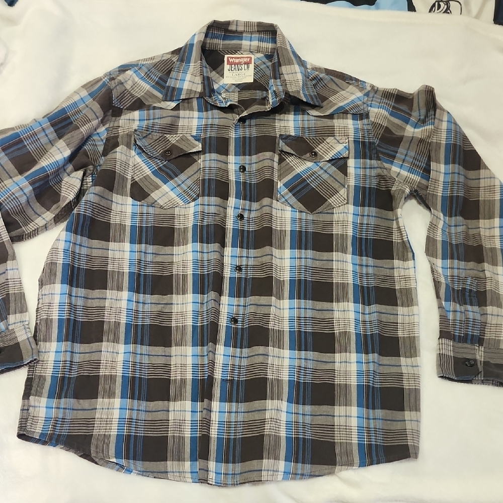 🐴 Wrangler Plaid Snap-Up Shirt Sz L 🚜